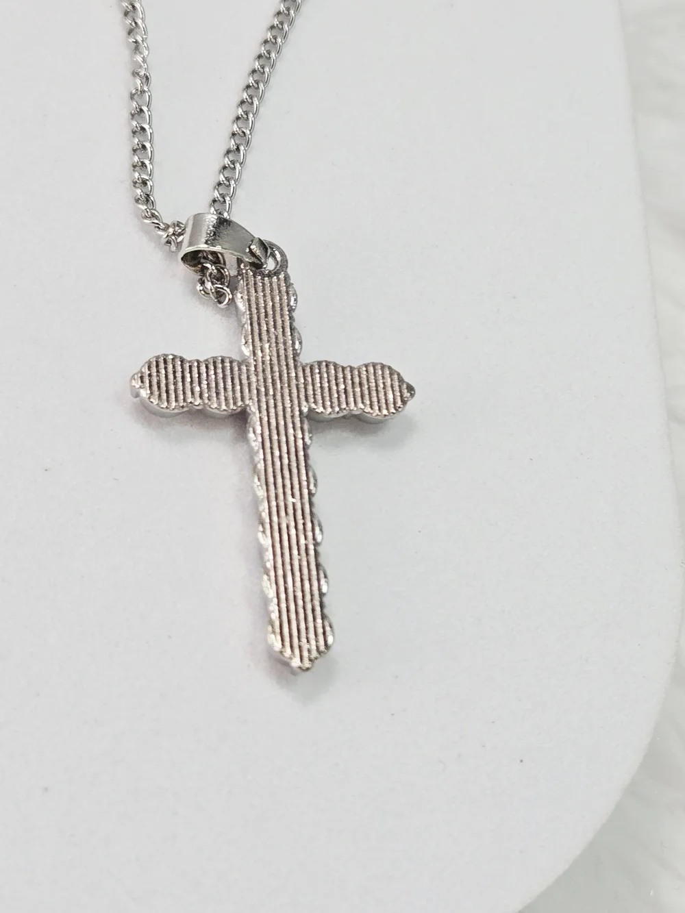 Iced Out Cross Necklace Rhinestone Pendant Stainless Steel Silver Hip Hop Bling